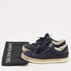 Pre Owned Tod's Navy Blue Nubuck Leather and Patent Leather Lace Up Sneakers Size 36