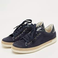 Pre Owned Tod's Navy Blue Nubuck Leather and Patent Leather Lace Up Sneakers Size 36