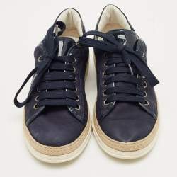 Pre Owned Tod's Navy Blue Nubuck Leather and Patent Leather Lace Up Sneakers Size 36