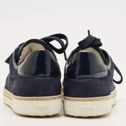 Pre Owned Tod's Navy Blue Nubuck Leather and Patent Leather Lace Up Sneakers Size 36