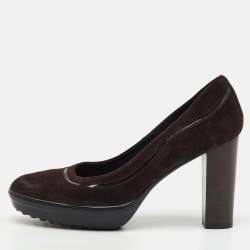 Pre Owned Tod's Dark Brown Suede Round Toe Platform Pumps Size 38
