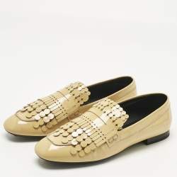 Pre Owned Tod's Beige Patent Leather Fringe Penny Loafers Size 40