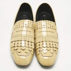 Pre Owned Tod's Beige Patent Leather Fringe Penny Loafers Size 40