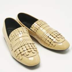 Pre Owned Tod's Beige Patent Leather Fringe Penny Loafers Size 40