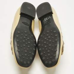 Pre Owned Tod's Beige Patent Leather Fringe Penny Loafers Size 40