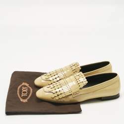 Pre Owned Tod's Beige Patent Leather Fringe Penny Loafers Size 40