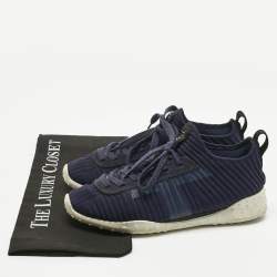 Pre Owned Tod's Navy Blue Knit Fabric and Suede Sportiva Low Top Sneakers Size 38.5