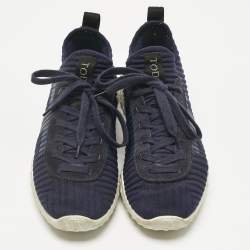 Pre Owned Tod's Navy Blue Knit Fabric and Suede Sportiva Low Top Sneakers Size 38.5