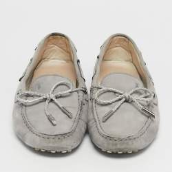 Pre Owned Tod's Grey Nubuck Leather Gommino Bow Loafers Size 38.5