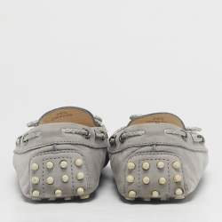 Pre Owned Tod's Grey Nubuck Leather Gommino Bow Loafers Size 38.5