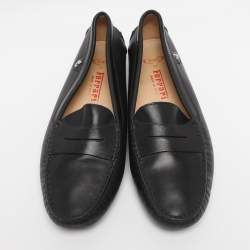 Pre Owned Tod's For Ferrari Black Leather Slip On Loafers Size 39