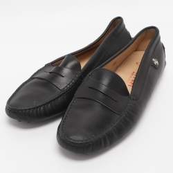 Pre Owned Tod's For Ferrari Black Leather Slip On Loafers Size 39