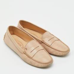 Pre Owned Tod's Beige Leather Penny Slip On Loafers Size 36