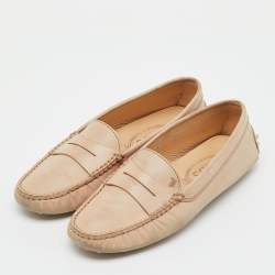 Pre Owned Tod's Beige Leather Penny Slip On Loafers Size 36
