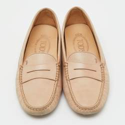 Pre Owned Tod's Beige Leather Penny Slip On Loafers Size 36