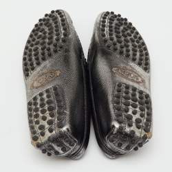 Pre Owned Tod's Metallic Leather Penny Slip On Loafers Size 36