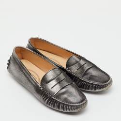 Pre Owned Tod's Metallic Leather Penny Slip On Loafers Size 36