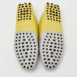 Pre Owned Tod's Yellow/Grey Leather and Patent Bow Slip On Loafers Size 36
