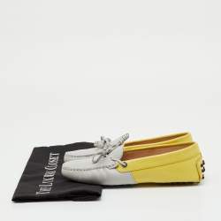 Pre Owned Tod's Yellow/Grey Leather and Patent Bow Slip On Loafers Size 36