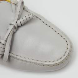 Pre Owned Tod's Yellow/Grey Leather and Patent Bow Slip On Loafers Size 36