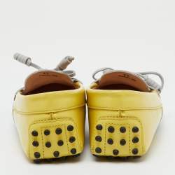 Pre Owned Tod's Yellow/Grey Leather and Patent Bow Slip On Loafers Size 36