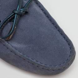 Pre Owned Tod's Blue Suede Gommino Bow Slip On Loafers Size 36