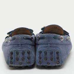 Pre Owned Tod's Blue Suede Gommino Bow Slip On Loafers Size 36
