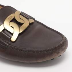 Pre Owned Tod's Brown Leather Kate Chain Slip On Loafers Size 37