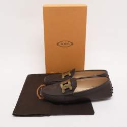 Pre Owned Tod's Brown Leather Kate Chain Slip On Loafers Size 37