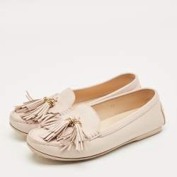 Pre Owned Tod's Beige Leather Fringe Penny Loafers Size 37