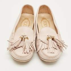 Pre Owned Tod's Beige Leather Fringe Penny Loafers Size 37