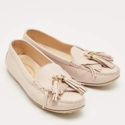Pre Owned Tod's Beige Leather Fringe Penny Loafers Size 37