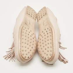 Pre Owned Tod's Beige Leather Fringe Penny Loafers Size 37