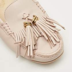 Pre Owned Tod's Beige Leather Fringe Penny Loafers Size 37
