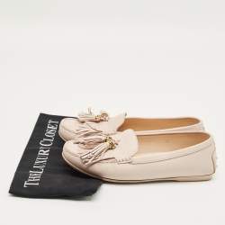 Pre Owned Tod's Beige Leather Fringe Penny Loafers Size 37