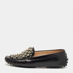 Pre Owned Tod's Black Leather Embellish Loafers Size 36