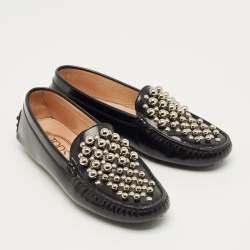 Pre Owned Tod's Black Leather Embellish Loafers Size 36