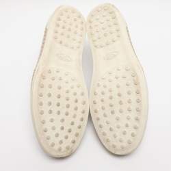 Pre Owned Tod's Metallic Silver Leather Pantofola Espadrille Slip On Sneakers Size 39