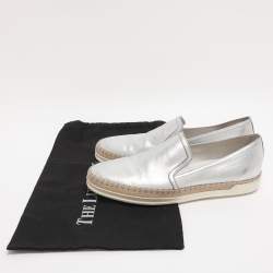 Pre Owned Tod's Metallic Silver Leather Pantofola Espadrille Slip On Sneakers Size 39