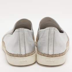 Pre Owned Tod's Metallic Silver Leather Pantofola Espadrille Slip On Sneakers Size 39