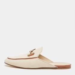 Pre Owned Tod's Beige/Brown Canvas and Leather Double T Flat Mules Size 42