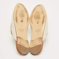 Pre Owned Tod's Beige/Brown Canvas and Leather Double T Flat Mules Size 42