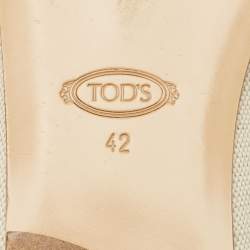 Pre Owned Tod's Beige/Brown Canvas and Leather Double T Flat Mules Size 42
