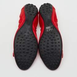 Pre Owned Tod’s For Ferrari Red Patent Leather and Satin Scrunch Ballet Flats Size 38