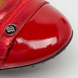 Pre Owned Tod’s For Ferrari Red Patent Leather and Satin Scrunch Ballet Flats Size 38