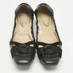 Pre Owned Tod's Black Leather Bow Square Toe Scrunch Ballet Flats Size 40.5