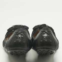 Pre Owned Tod's Black Leather Bow Square Toe Scrunch Ballet Flats Size 40.5