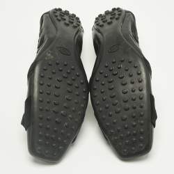 Pre Owned Tod's Black Leather Bow Square Toe Scrunch Ballet Flats Size 40.5