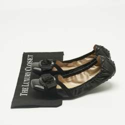 Pre Owned Tod's Black Leather Bow Square Toe Scrunch Ballet Flats Size 40.5