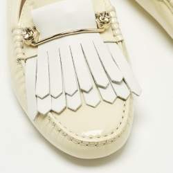 Pre Owned Tod's Blush Cream/White Patent and Leather Fringe Detail Loafers Size 39